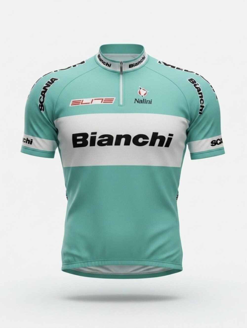 Vintage Bianchi Nalini Cycling Jersey Mens Medium Celeste 1/4 Zip Short Sleeve